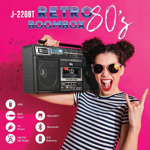 Reproductor/grabador De Casetes Qfx J-220bt Rerun X Boombox