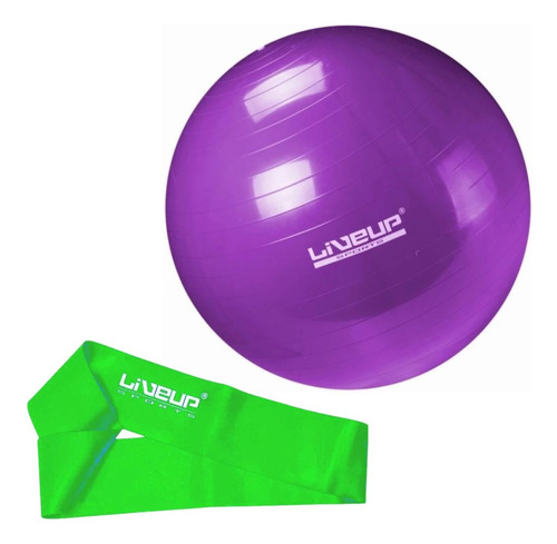 Bola Suiça 55 Cm Para Pilates Roxa + Mini Band Média Verde