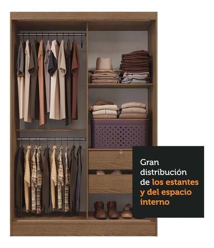 Ropero Madesa Luke 2 Puertas Corredizas Con Espejos Marrón