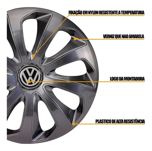 Jogo 4 Calota Velox Aro 15 Grafite Vw Fox Spacefox Polo