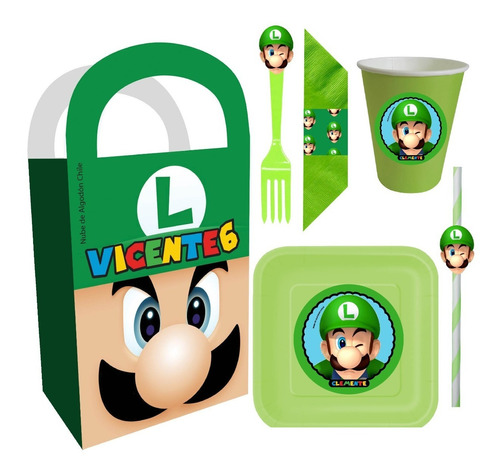 Cotillón Mario Bros Luigi Niños Cumpleaños Personalizado 