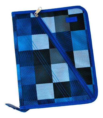 Carpeta Everlast Forrada Con Cierre Carta 83707 Diseño Azul Cuadrados