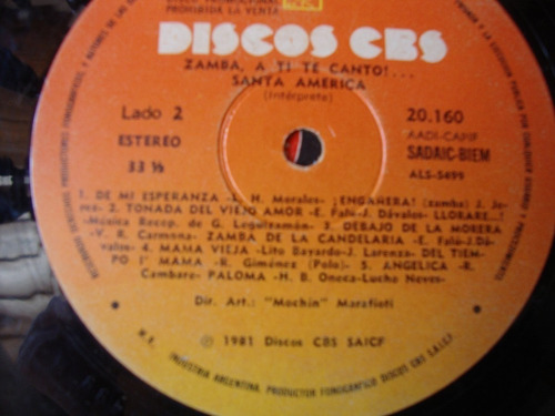 Sin Tapa Disco Santa America Zamba A Ti Te Canto F0