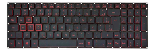 Teclado Retroiluminado Para Acer Nitro 5 An515-51 N17c1 Cor Preto Com Vermelho Idioma Português Brasil