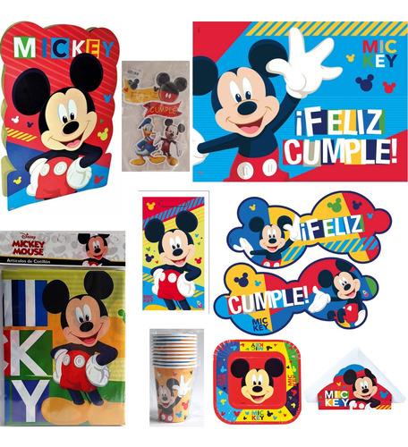 Combo Kit Cumple Mickey Set Para 10 Invitados Cotillon