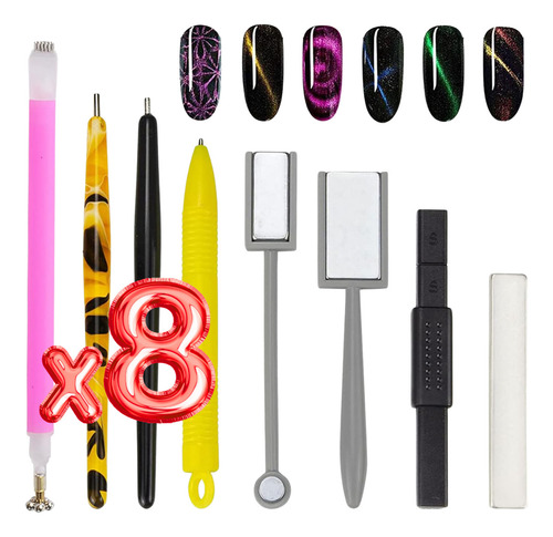 Kit 8 Imanes Efecto Ojo De Gato Uñas Decoración Manicura F