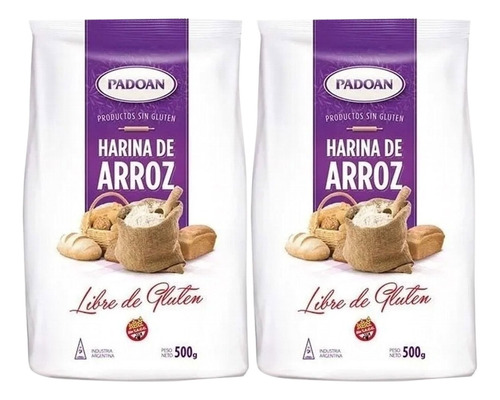 Harina De Arroz Libre Gluten Sin Tacc Padoan 500g Pack X2