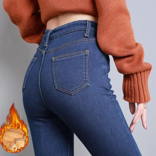 Vaqueros Térmicos Para Mujer, Pantalones Lápiz De Mezclilla