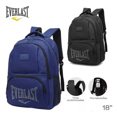 Imagen 4 de 10 de Mochila Everlast Urbana Diaria Negra Azul
