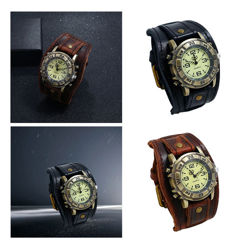 2pcs Men's Vintage Watch Belt Bracelet Personality Leather