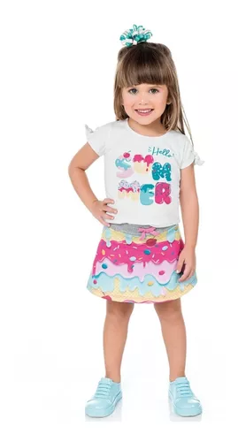 Roupa De Verão Menina Infantil Conjunto Sorvetinho Tam 2 E 3