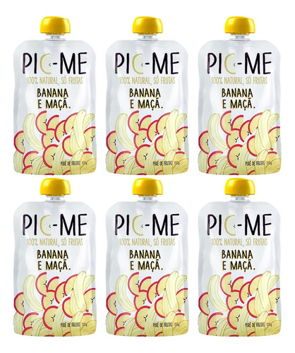 Kit 6 Purê De Frutas Sabor Banana E Maçã 100g Cada - Pic Me