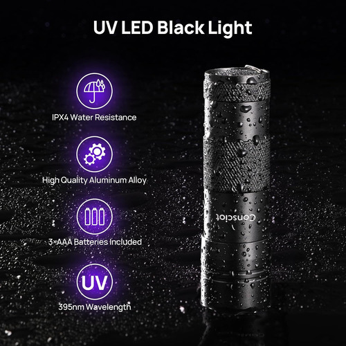 Linterna Uv De Luz Negra, Consciot 12 Led 395nm Ultravio...