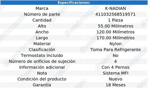 Toma Anticongelante Nylon 4 Pernos M3 L6 3.2l 96 Al 99