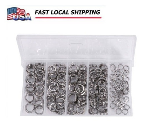 200pcs 5sizes Acero Inoxidable Split Anillos Sólidos Señuelo