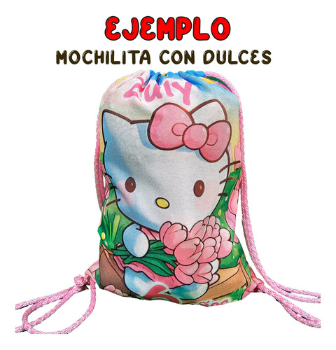 Dulcero Morralitos Mochilita Hello Kitty Cumpleaños 100 Pz Rosa Pálido Hello Kitty Tulipanes