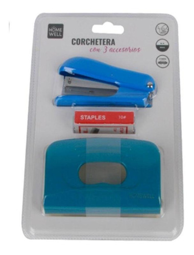 Set Corchetera, Perforadora Y Repuestos Azul 20x14cm