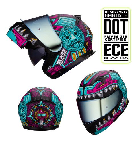 Hax Helmets Casco Abatible Dot + Ece Modelo Amatista Jaguar
