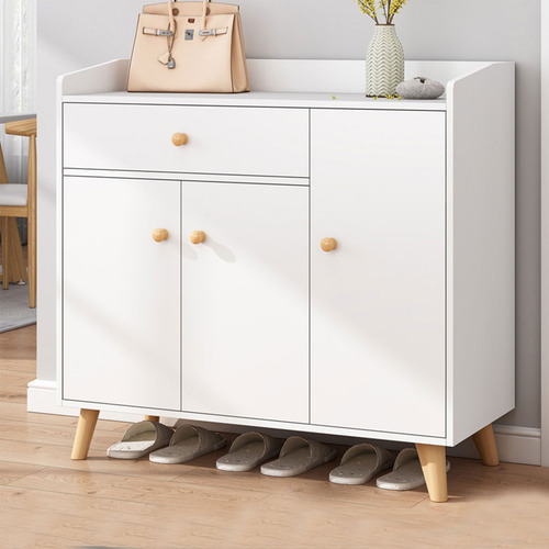 Zapatero Moderno Madera 3 Puertas Cajón Resistente (blanco) Blanco