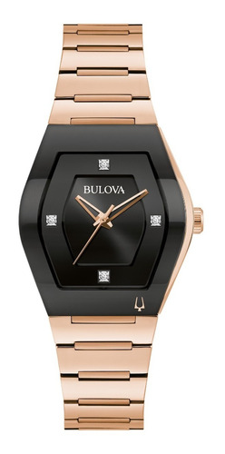 Reloj Marca Bulova Modelo: 97p158 Color de la correa Bronce Color del bisel Negro Color del fondo Negro