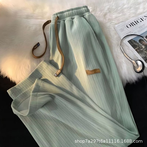 Pantalones Largos Casuales De Seda Helada De Pierna Ancha Pa