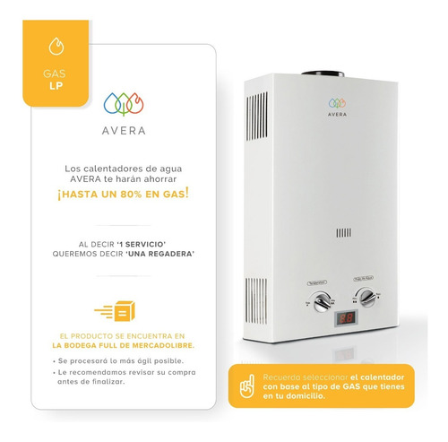 Calentador De Agua Para 1 Servicio. Gas Lp. Avera C6l.