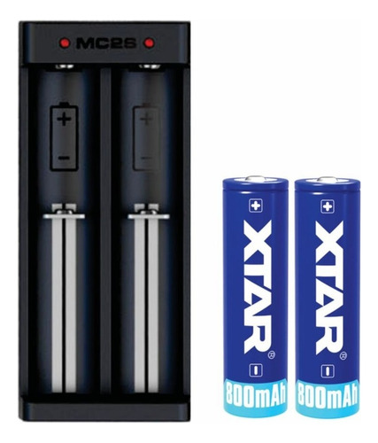 2 Baterias 14500 Recargables 3.7v 800mah Con Cargador Xtar
