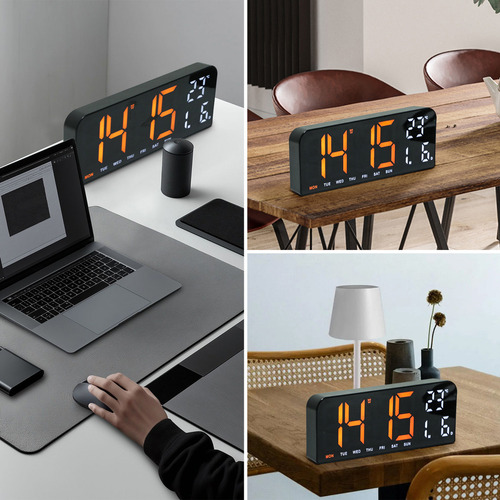 Royemai Digital Wall Relojes with Thermometer, Calendar Alarms