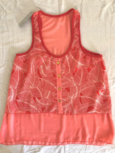 Musculosas Estampadas Gasa, En Negro Y Salmón Nuevas