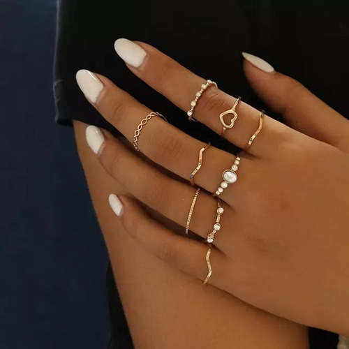 Set Conjunto Anillos Minimalista Liso Dorado