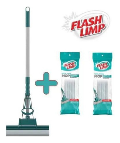 Mop Rodo Magico Flash Limp Limpeza Geral Plus + 2 Refis Pva