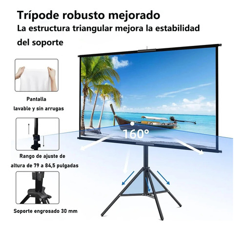 Pantalla De Proyector Con Soporte Plegable 84 Pulgadas