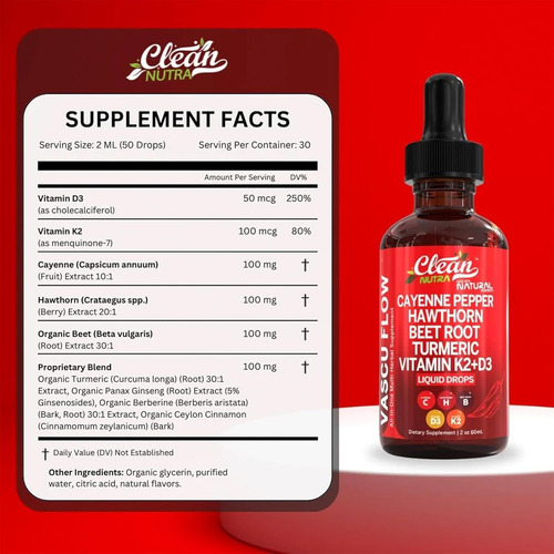 Elfleaf Clean Nutra Chilli Drops Supplement + Hawthorn Berry, Vitamin D3 K2 Beetroot Powder Extract