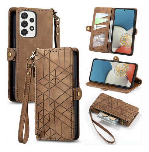 Funda Tipo Cartera De Piel Con Cremallera Para Samsung Solt