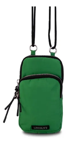 Bandolera Para Celular Bolsillo Frontal Dama Lincolns Color Verde Diseño De La Tela Liso