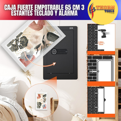 Caja Fuerte De Pared 65cm 3niveles Con Teclado Y Estantes Hb Color Negro