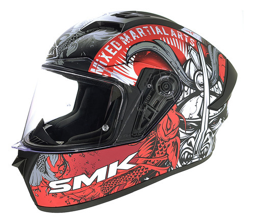 Casco Integral Smk Stellar Samurai Visor Simple Diseño Samurai Color Negro Mate/rojo Tamaño Del Casco L