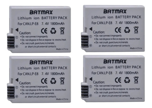 Kit 4 Bat Erias Batmax Lp-e8 Para Canon T2i, T3i, T4i, T5i