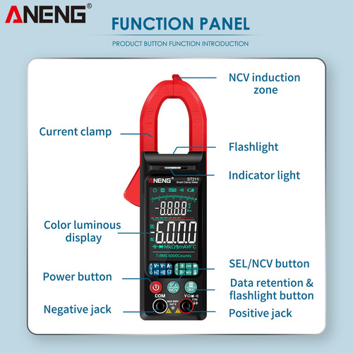 Aneng St211 6000 Cuenta Pinza Amperimétrica De Corriente Alt