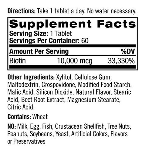 Imagen 3 de 5 de Biotina / Cabello / Barba / Uñas / Piel / 10.000 Mg / Usa