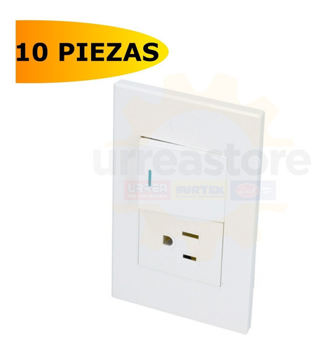 Surtek P624b Pack 10 Placas Con 1 Switch 1 Contacto 1/2