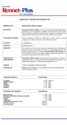 Imagen 2 de 3 de Cuajo Microbiano Rennet-plus 2250 Imcu Granular 500gr-tauber