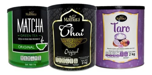 3 Latas De 2kg Marca Mathura Sabor Taro, Matcha Y Original