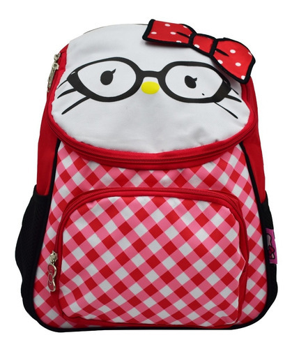 Mochila Hello Kitty Lentes Con Lunar Roja Termica Kinder Ruz Color Rojo