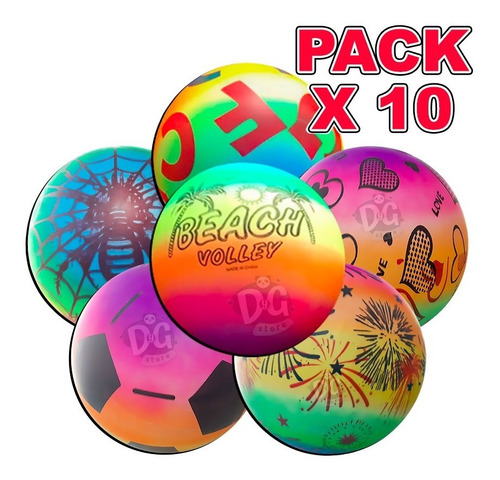 Pelotas Goma X Mayor Pack X 10 Un. Estampadas N6 24cm Oferta