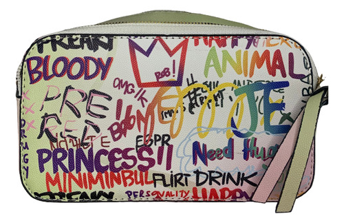 Bandolera Crossbody Bolso Mujer Elegante Y Casual Blanco Graffiti Níquel Blazon