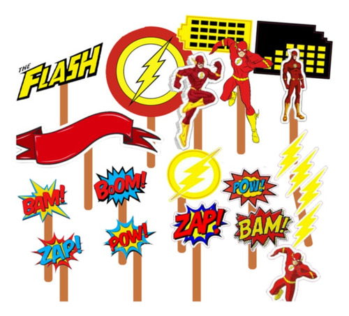 Photo Booth Flash Superheroe Props Pinchos Kit Imprimible