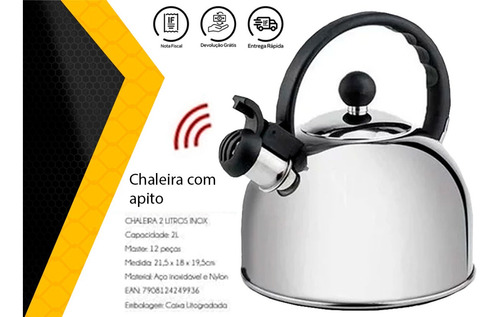 Chaleira Com Tampa E Apito Em Aço Inox 2 Litros