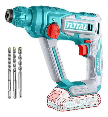 Rotomartillo Inalámbrico Total 20v - 1.5 J, Encastre Sds Plus - Incluye 3 Mechas - No Incluye Batería Ni Cargador - TRHLI20168