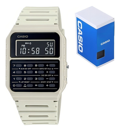Reloj Casio Retro Ca53 Blanco Calculadora Crono Alarma Correa Blanco Hueso